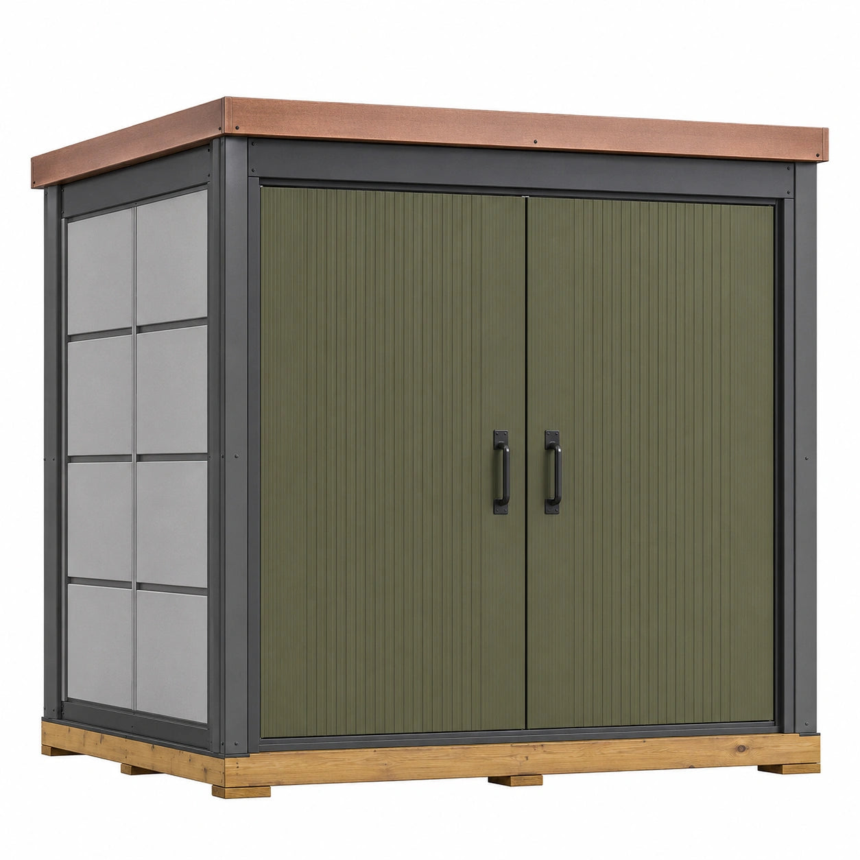 Cobertizo de Metal con Puertas Dobles de Acero Verde 220 cm x 150 cm x 210 cm