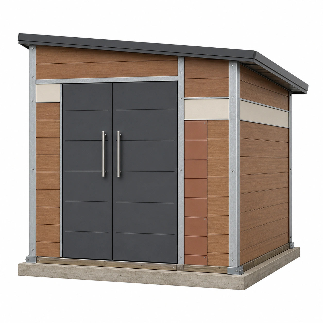 Caseta de Jardín de WPC y Acero con Puertas Dobles 210x190x200 cm Marrón/Gris