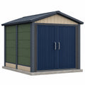 Caseta de Jardín de Acero Galvanizado Verde y Azul con Doble Puerta