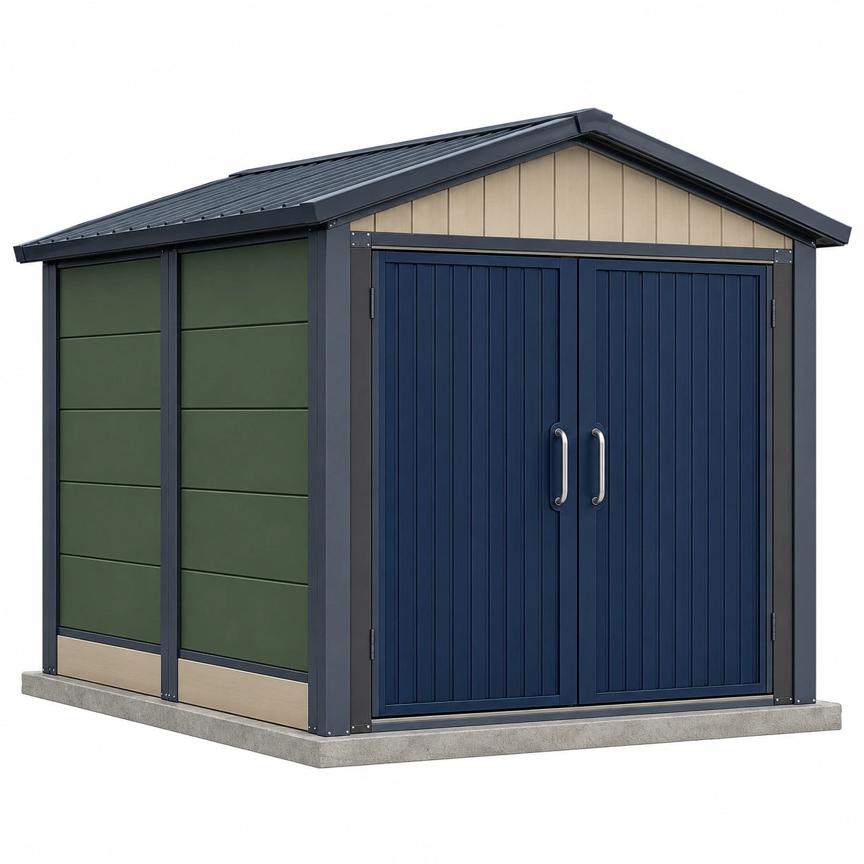 Caseta de Jardín de Acero Galvanizado Verde y Azul con Doble Puerta