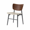 Silla de metal con respaldo de madera y asiento de MDF marrón y beige