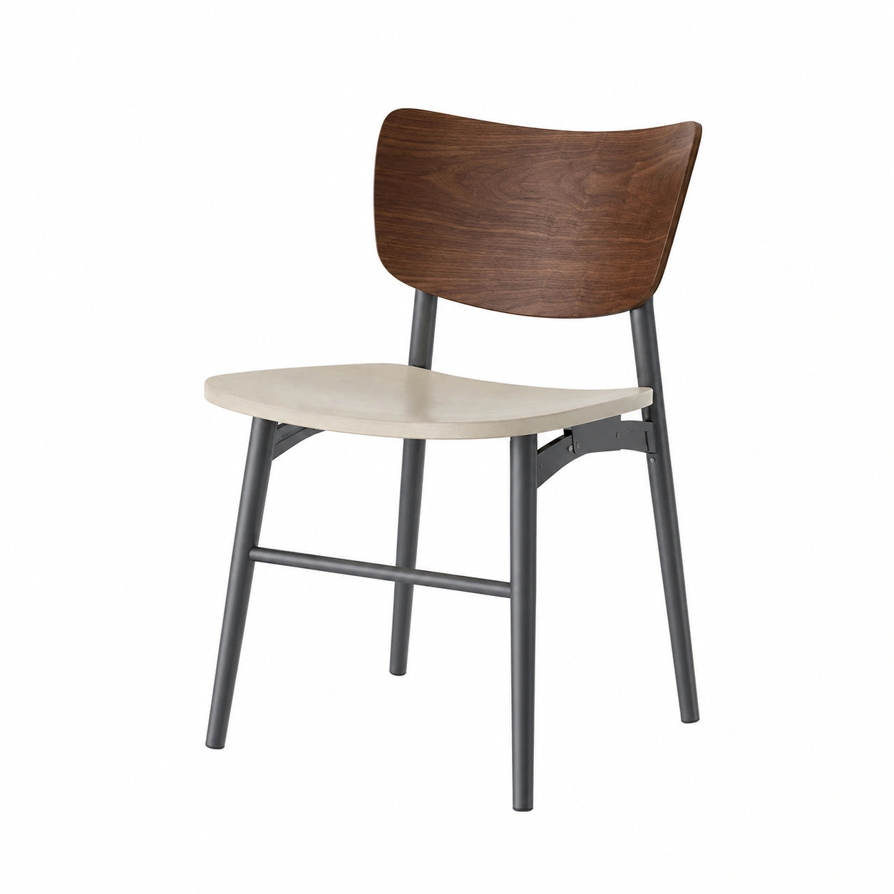 Silla de metal con respaldo de madera y asiento de MDF marrón y beige
