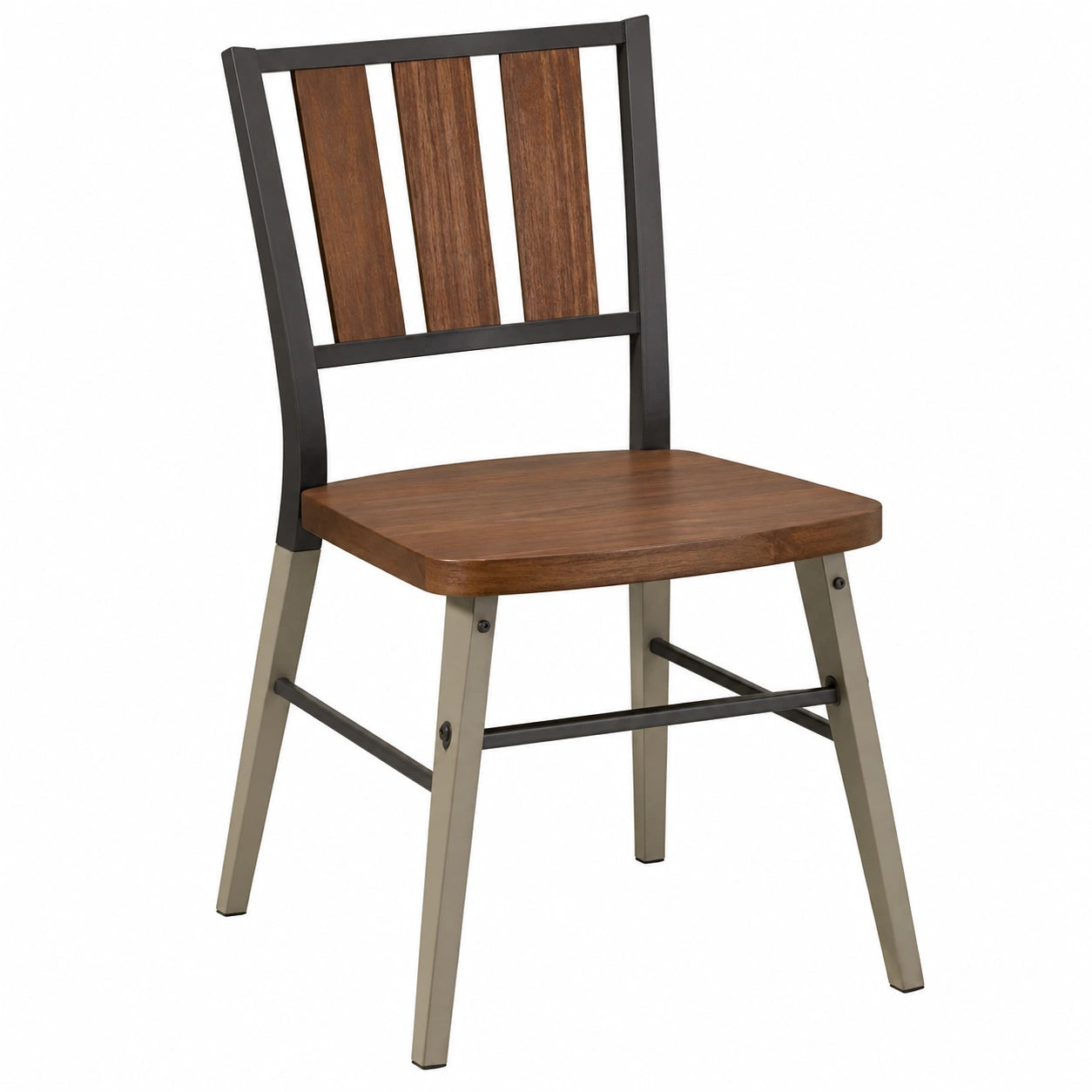 Silla de madera y acero marrón y gris