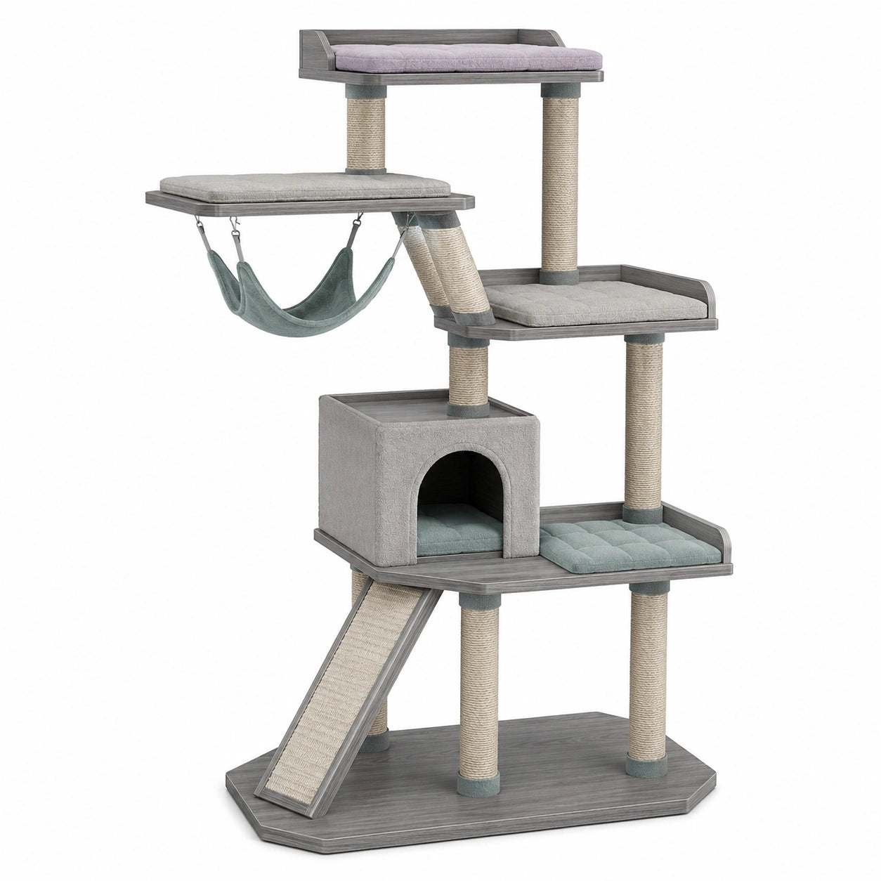 Árbol para Gatos con Hamaca y Plataforma de MDF y Sisal 130 cm