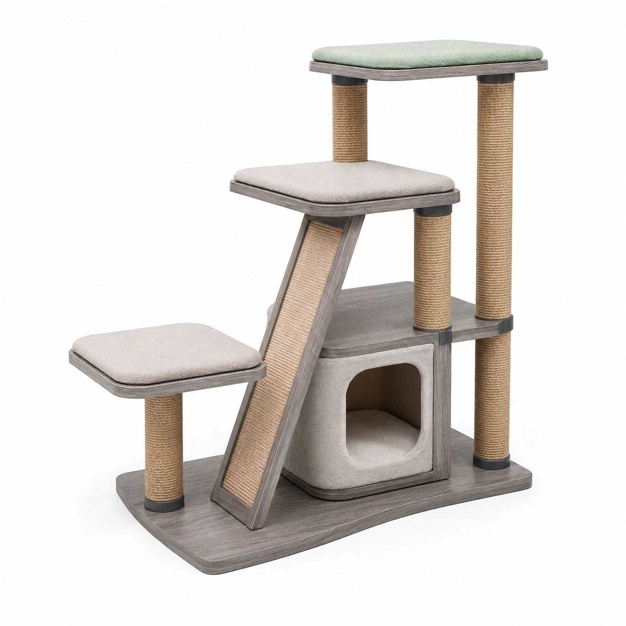 Árbol rascador para gatos de madera y yute