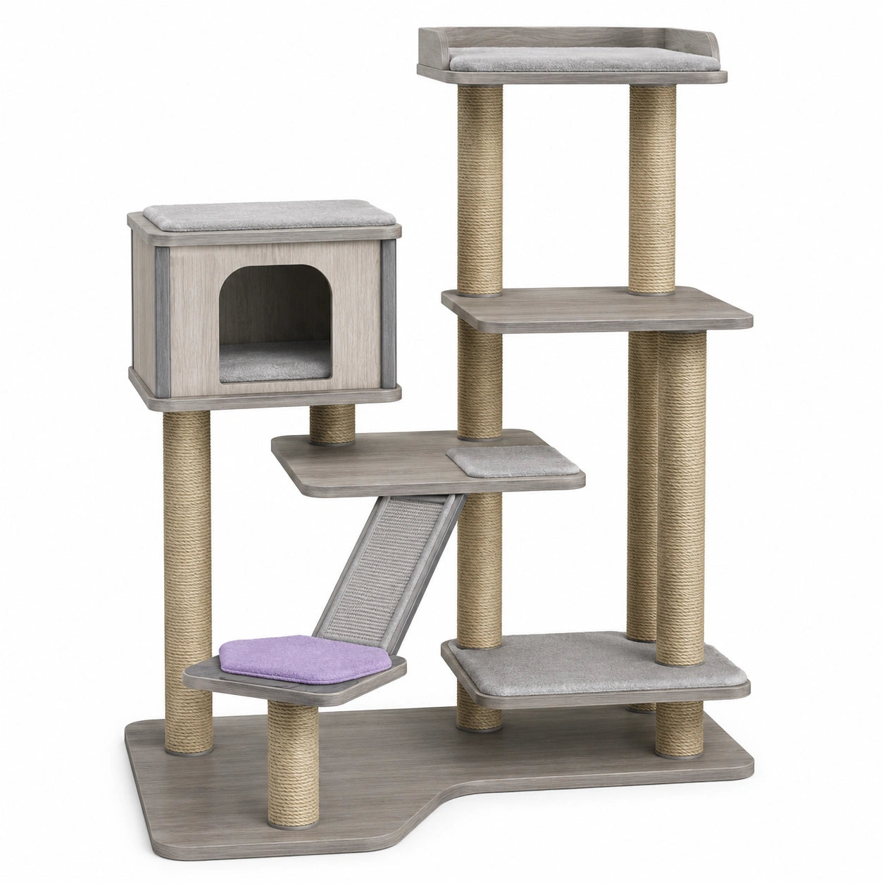 Árbol rascador para gatos de madera y sisal Gris/Madera
