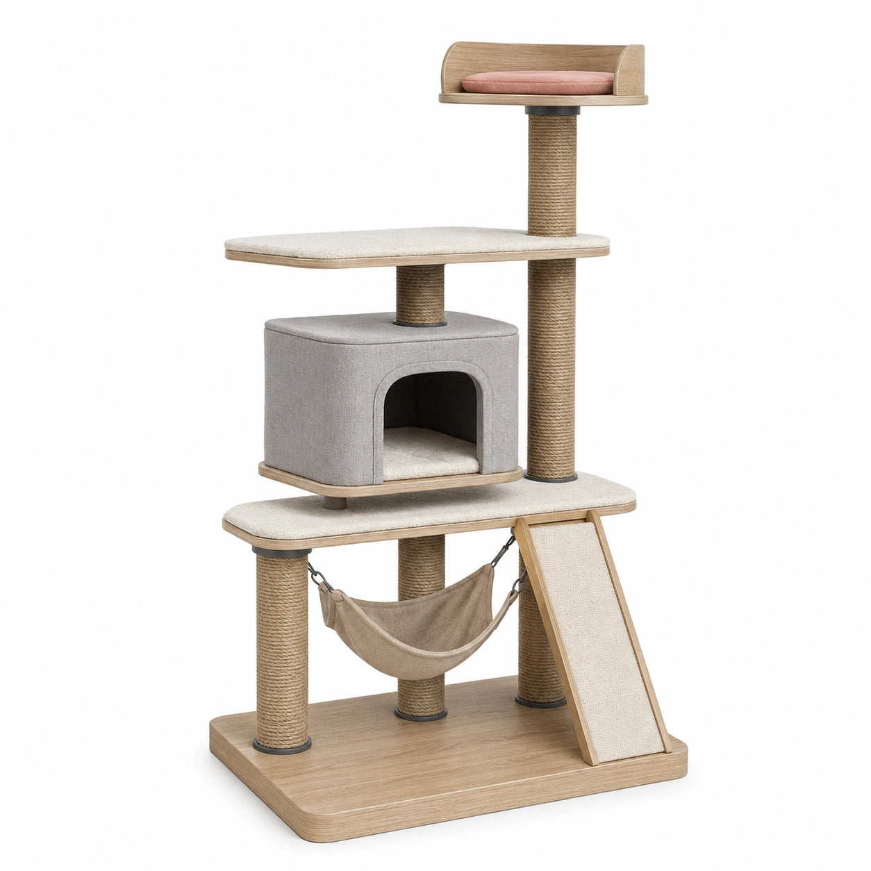Árbol rascador para gatos de madera y sisal beige/gris de 145 cm