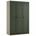 Armario de 3 Puertas de Madera Verde y Beige con Tiradores de Metal