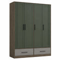 Armario de 4 puertas con 2 cajones de MDF Verde Oscuro y Marrón