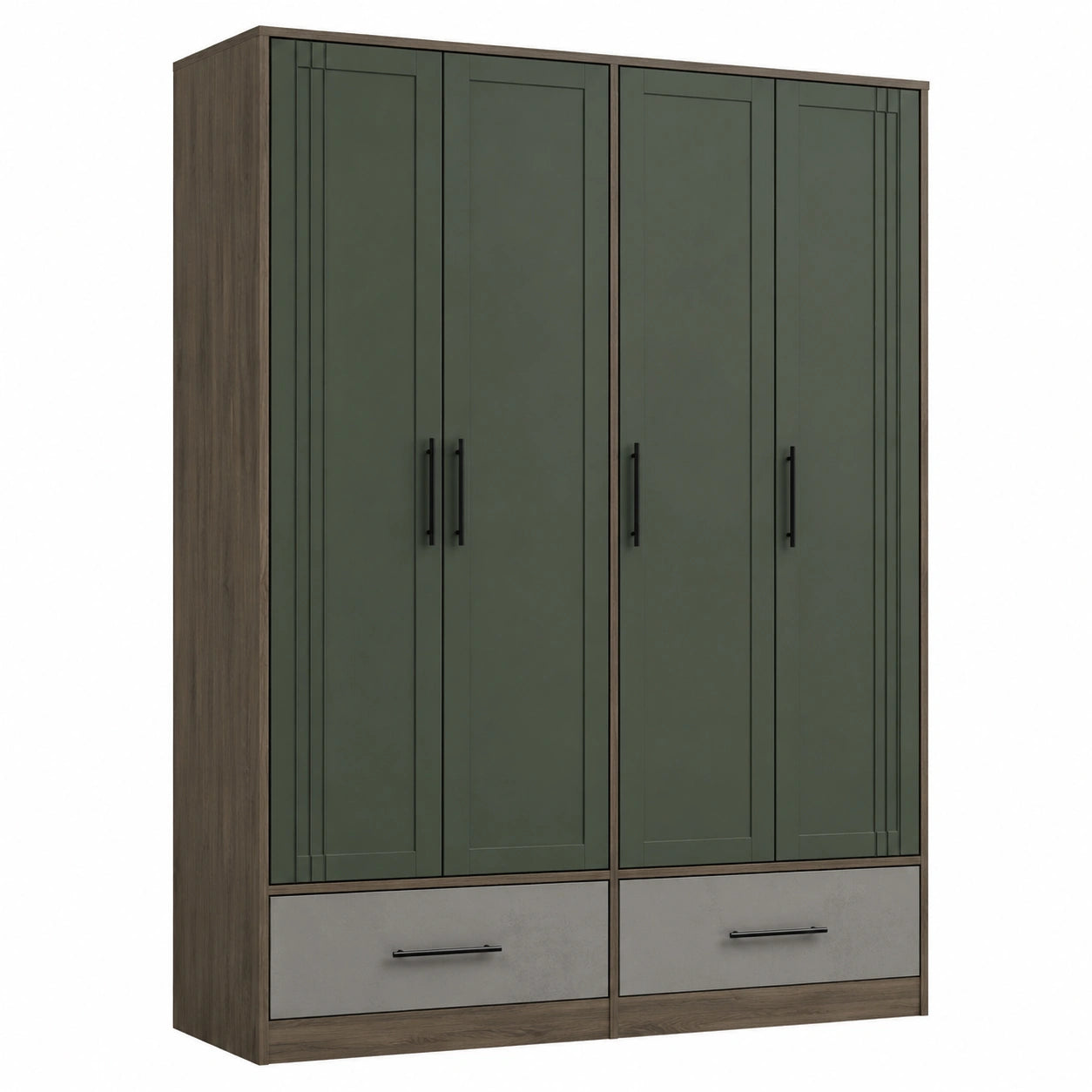 Armario de 4 puertas con 2 cajones de MDF Verde Oscuro y Marrón