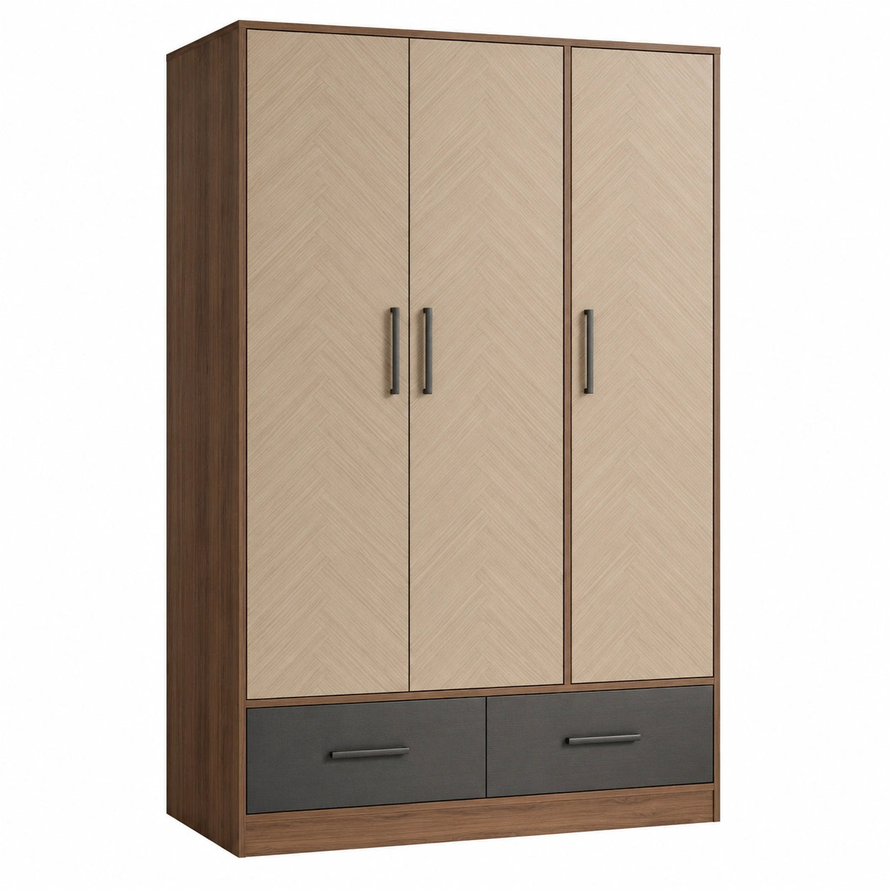 Armario de madera aglomerada con 3 puertas y 2 cajones Beige y Marrón