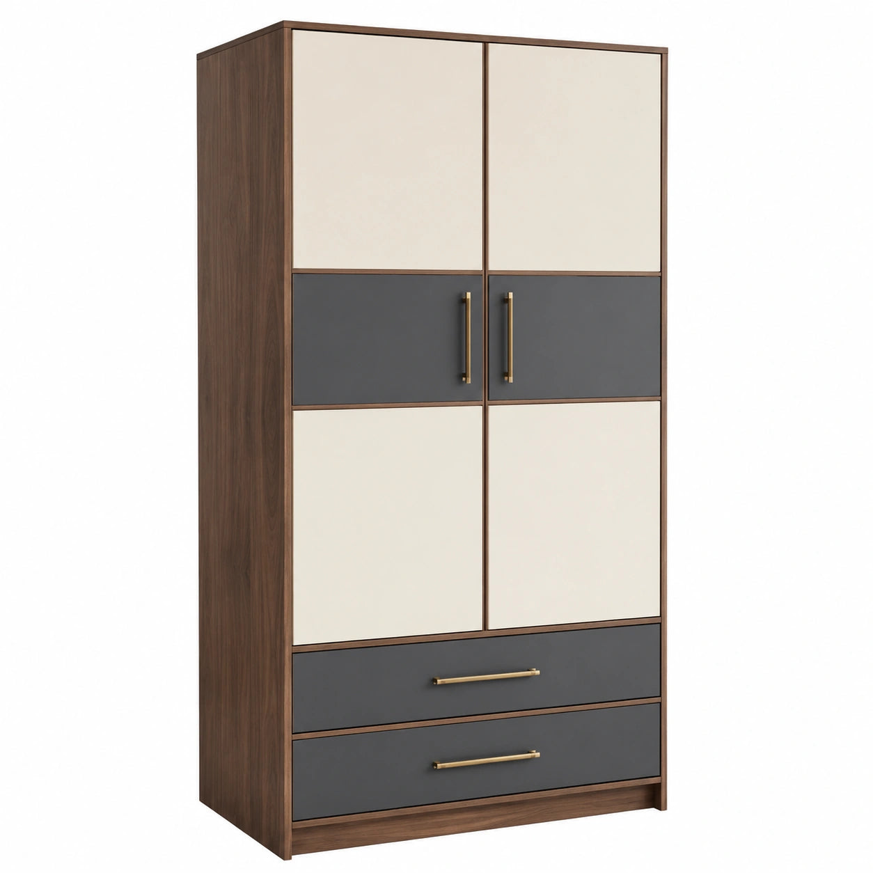 Armario de Madera con Puertas y Cajones Marrón/Beige/Gris