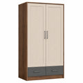 Armario de Madera con Dos Puertas y Cajones 180x80x50 cm Marrón/Beige/Gris