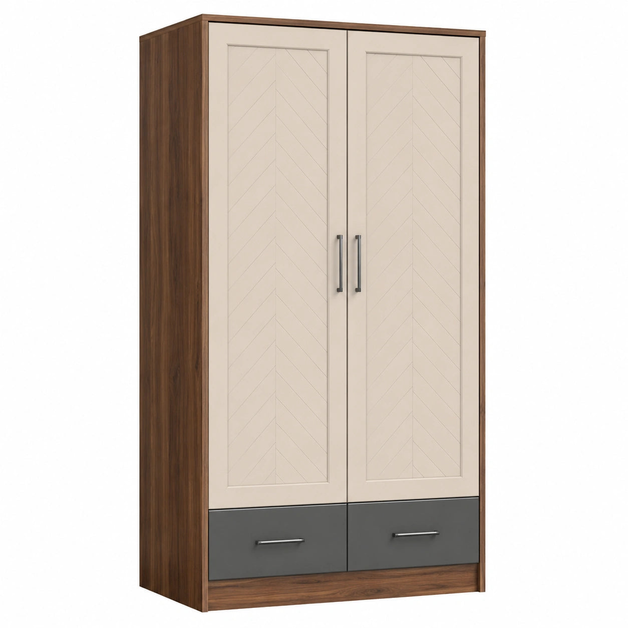 Armario de Madera con Dos Puertas y Cajones 180x80x50 cm Marrón/Beige/Gris