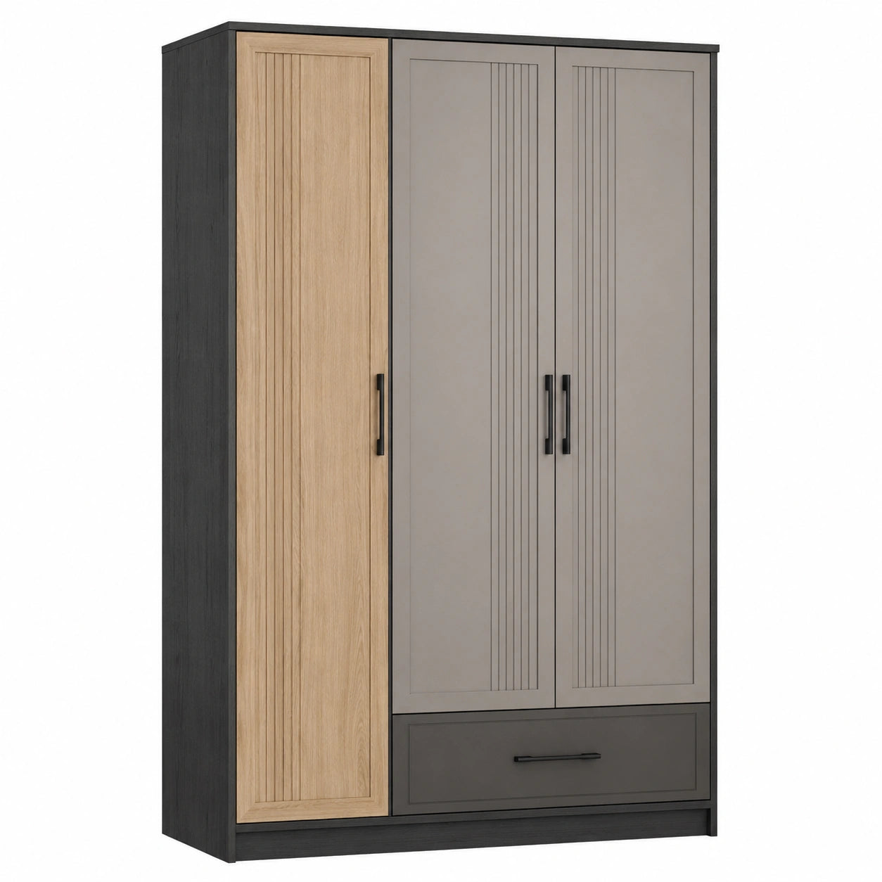 Armario de MDF con 3 Puertas y 1 Cajón 200x120x50 cm Roble y Gris