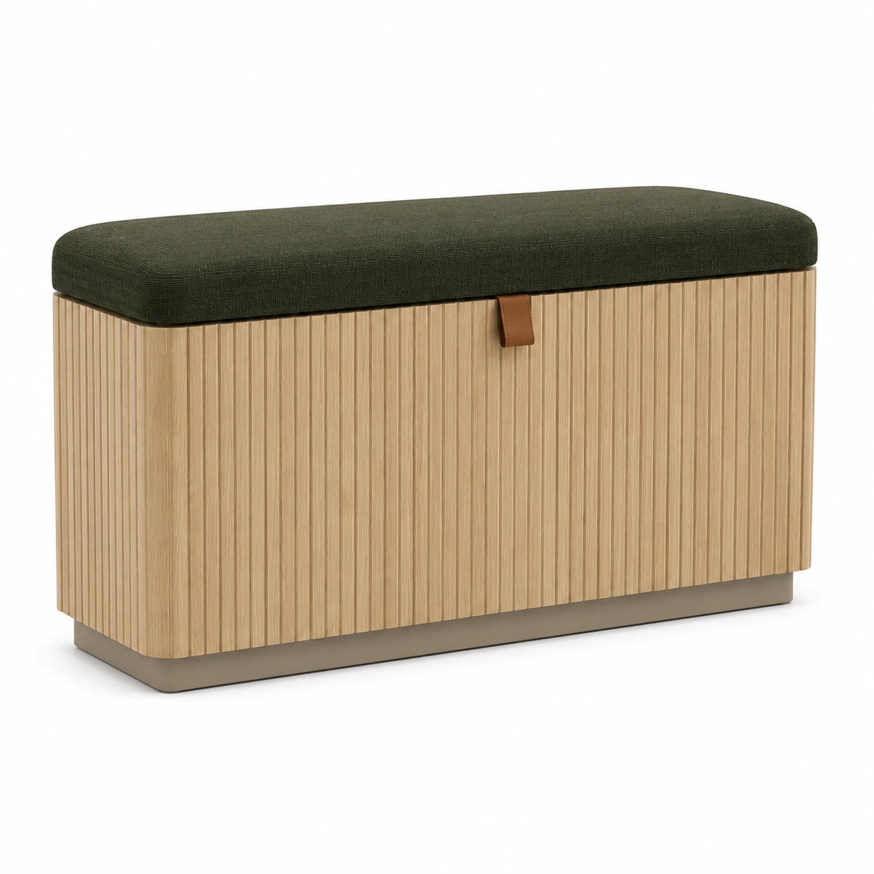 Banco de madera con cojín de lino verde