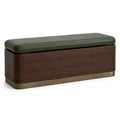 Banco de madera con cojín verde