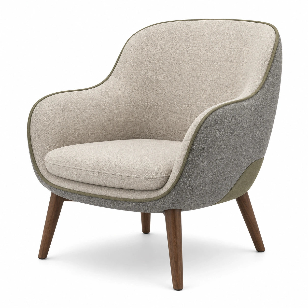Sillón de Tela Beige y Gris con Patas de Madera