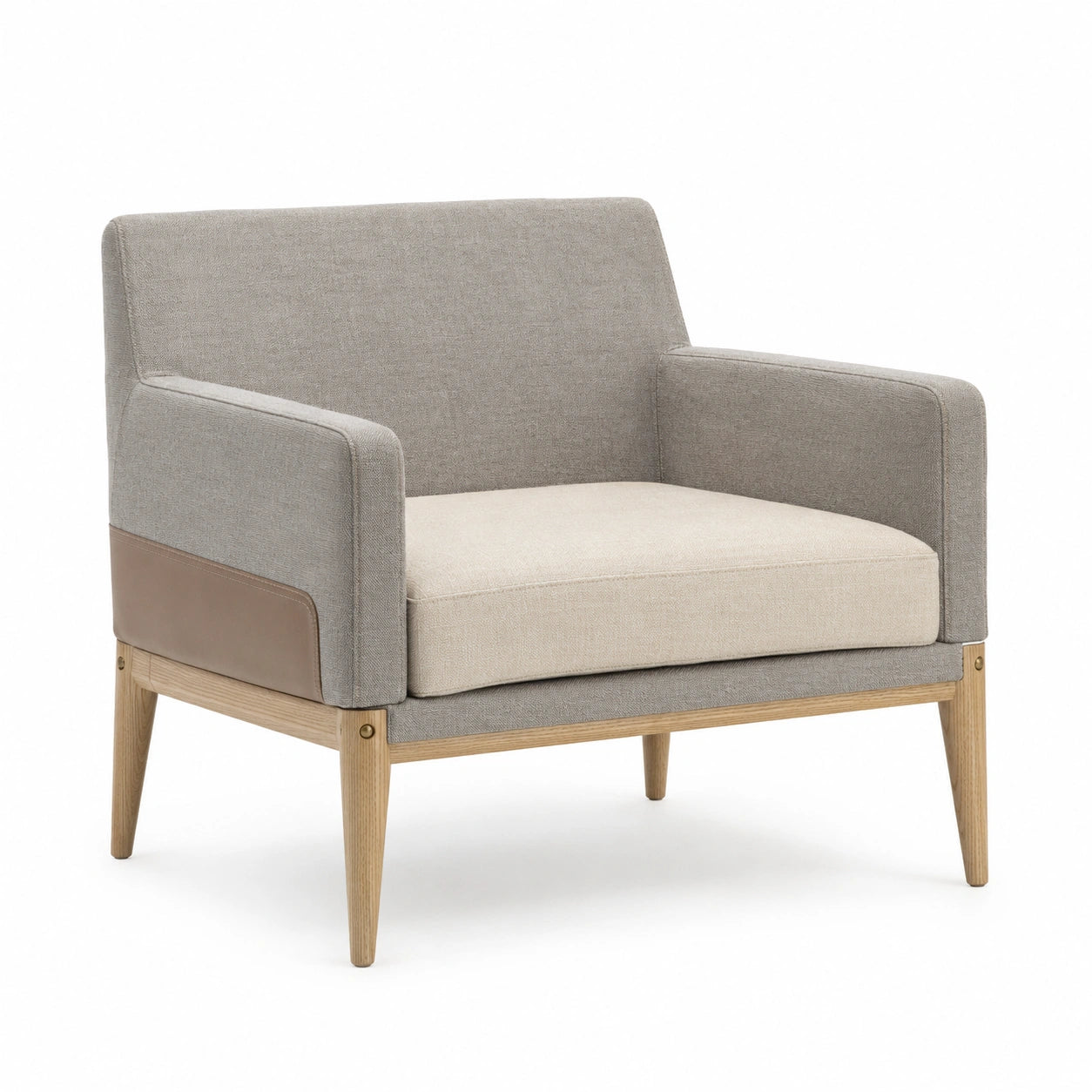 Sillón de Madera con Tapicería de Poliéster Gris y Cojín de Algodón Beige