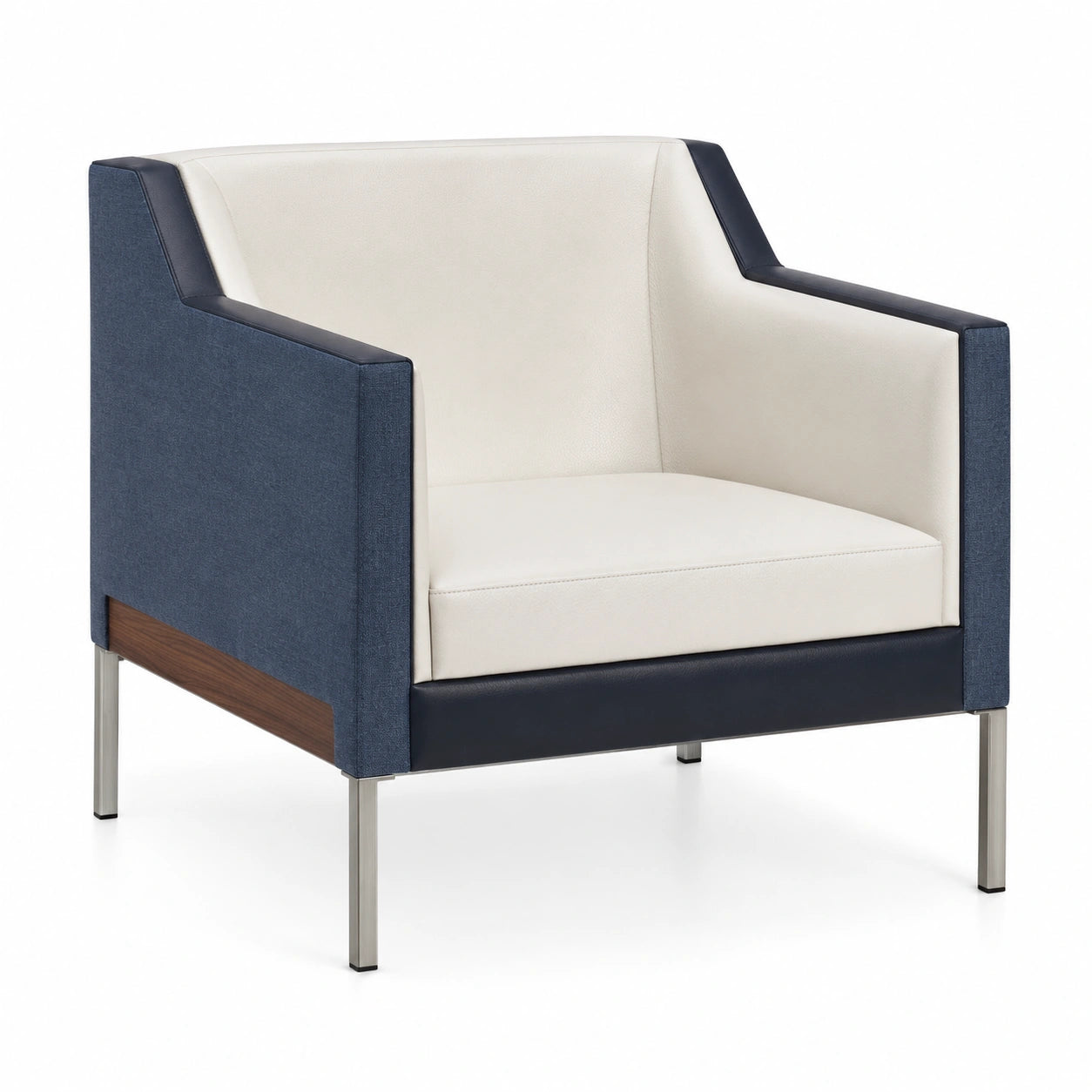 Sillón de Cuero Sintético y Tela Azul con Patas de Metal