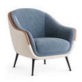 Sillón de Tela Azul con Detalles en Cuero Sintético y Patas Metálicas Negras