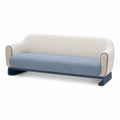 Sofá 3 plazas poliéster beige y azul base de madera