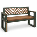 Banco de jardín de acero y madera con diseño de espiga