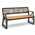 Banco de jardín de metal y madera, colores Negro/Marrón/Verde, 130 cm