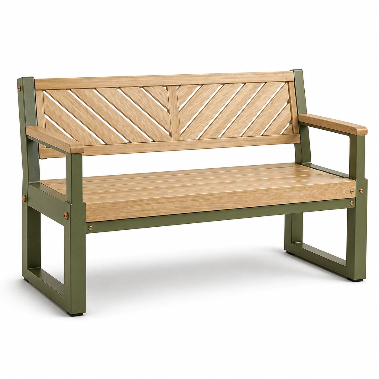 Banco de Madera de Acacia y Acero Verde