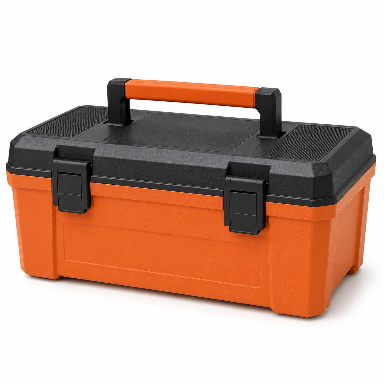 Caja de herramientas de plástico naranja y negro