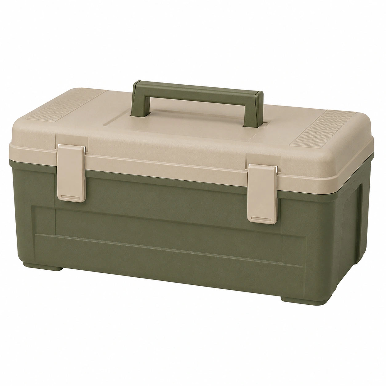 Caja de herramientas de plástico verde y beige 40 cm x 20 cm x 15 cm