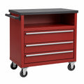 Carro de herramientas de metal rojo con 3 cajones y ruedas, 77cm x 46cm x 91cm