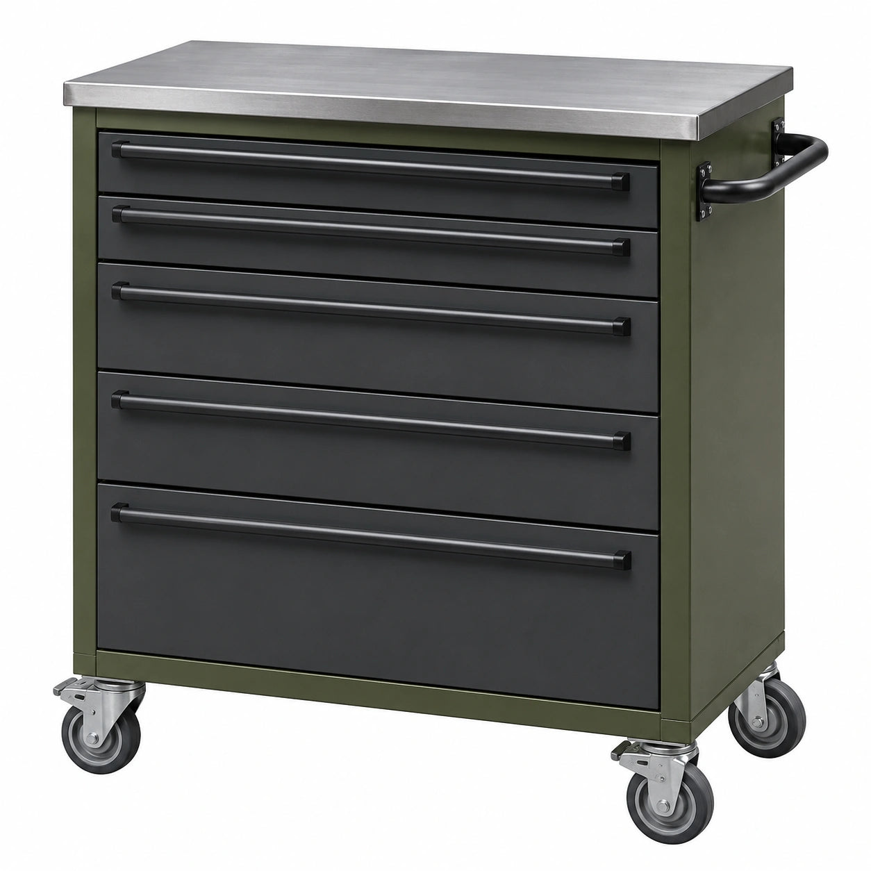 Carro de herramientas con 5 cajones de acero Negro/Verde