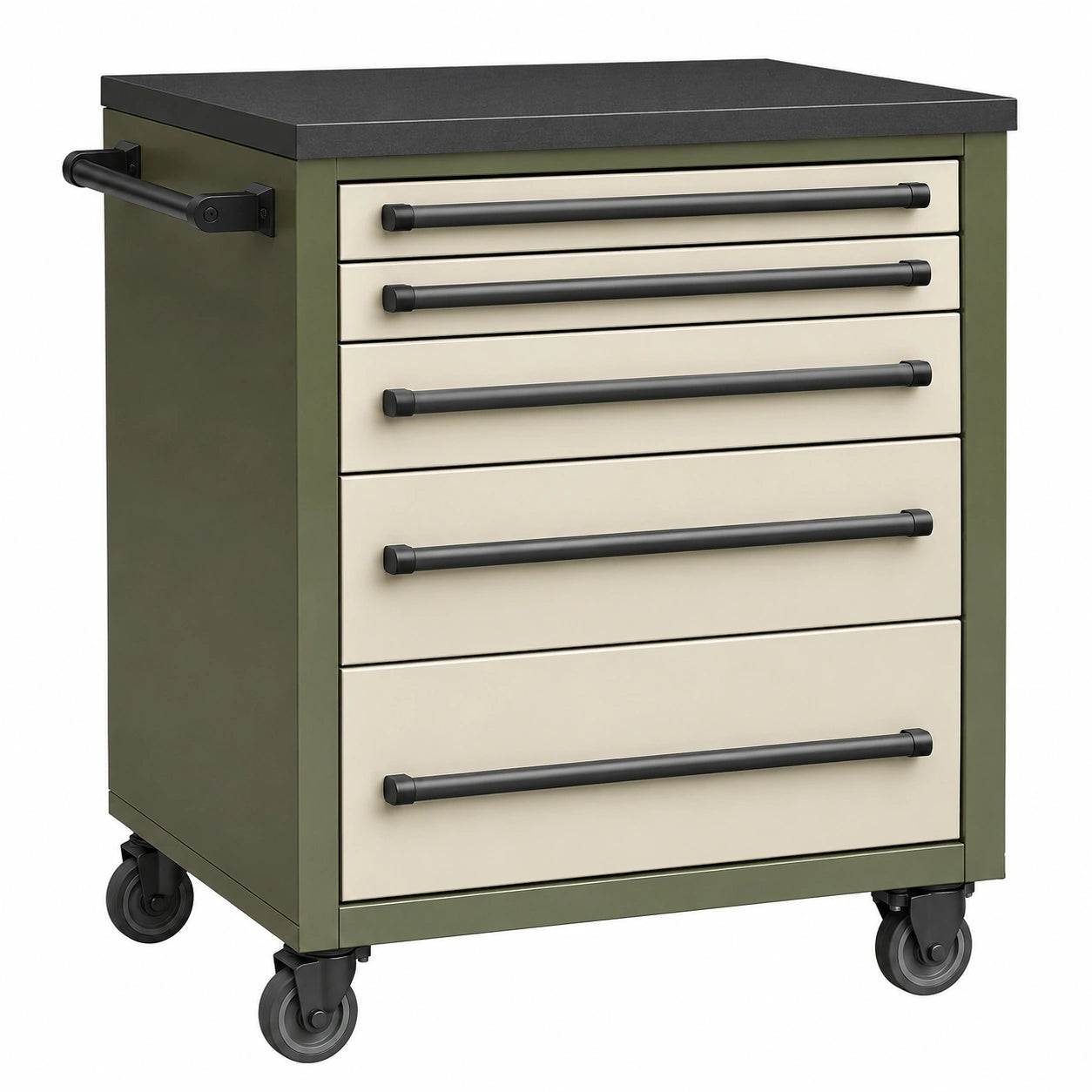 Carro de herramientas móvil 5 cajones acero laminado Verde/Beige