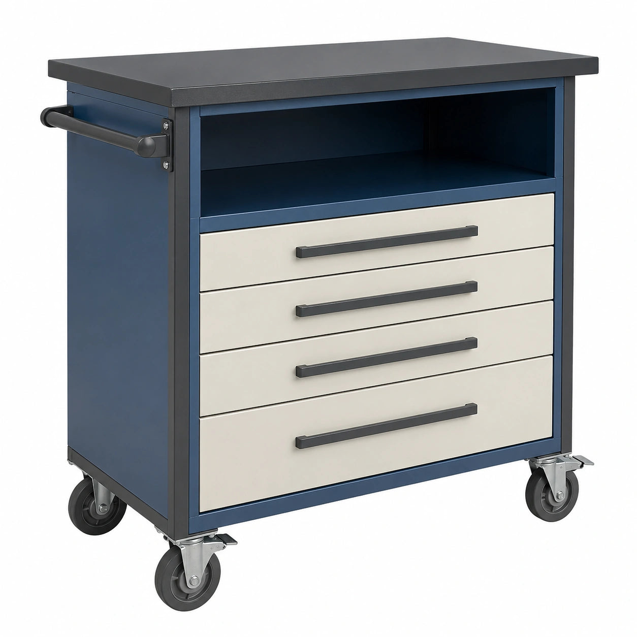 Carro de Almacenamiento Metálico Azul y Gris con Cajones y Ruedas