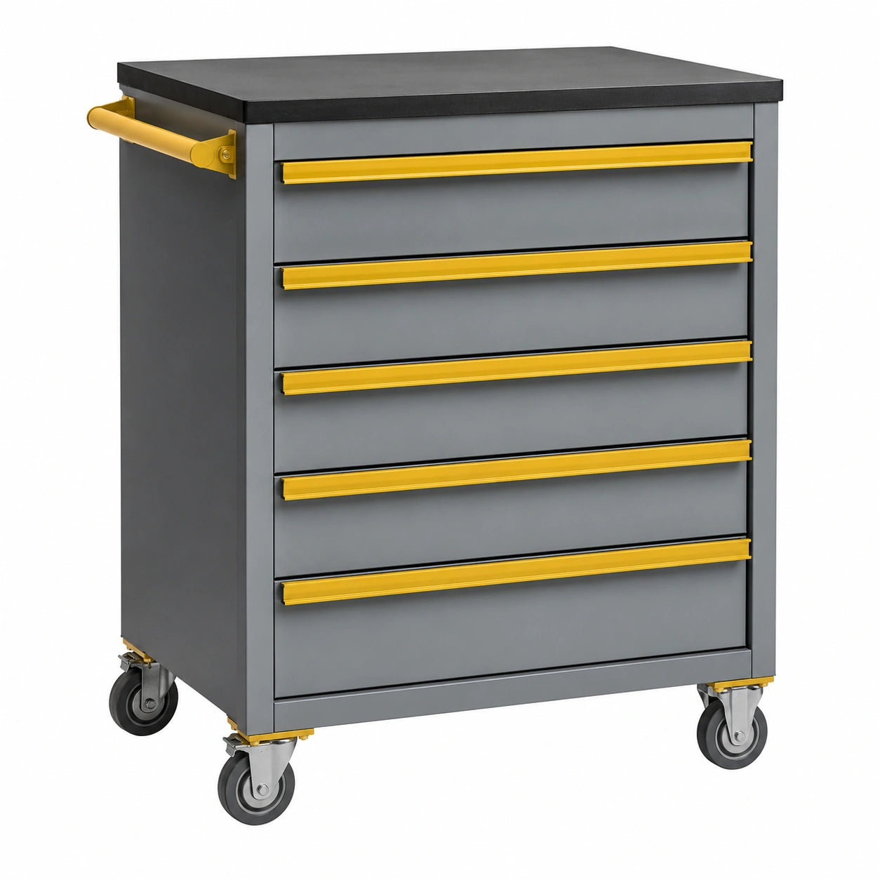 Carro de herramientas gris y amarillo con 6 cajones de acero