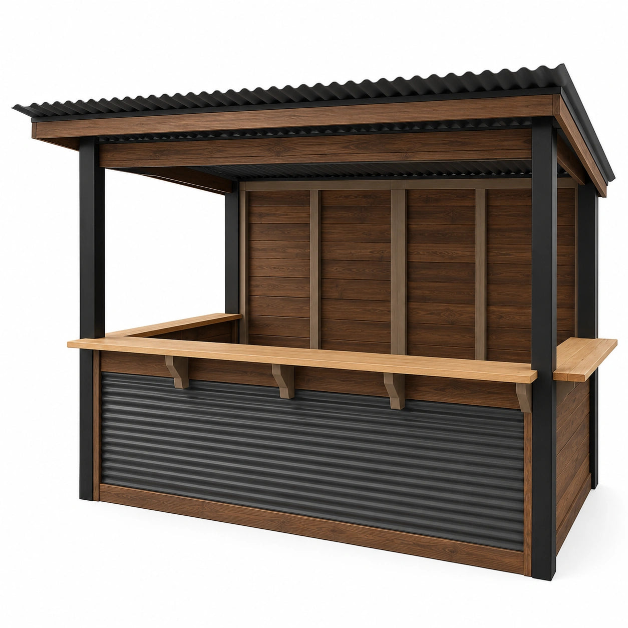 Puesto de Madera y Metal para Exterior con Techo Ondulado