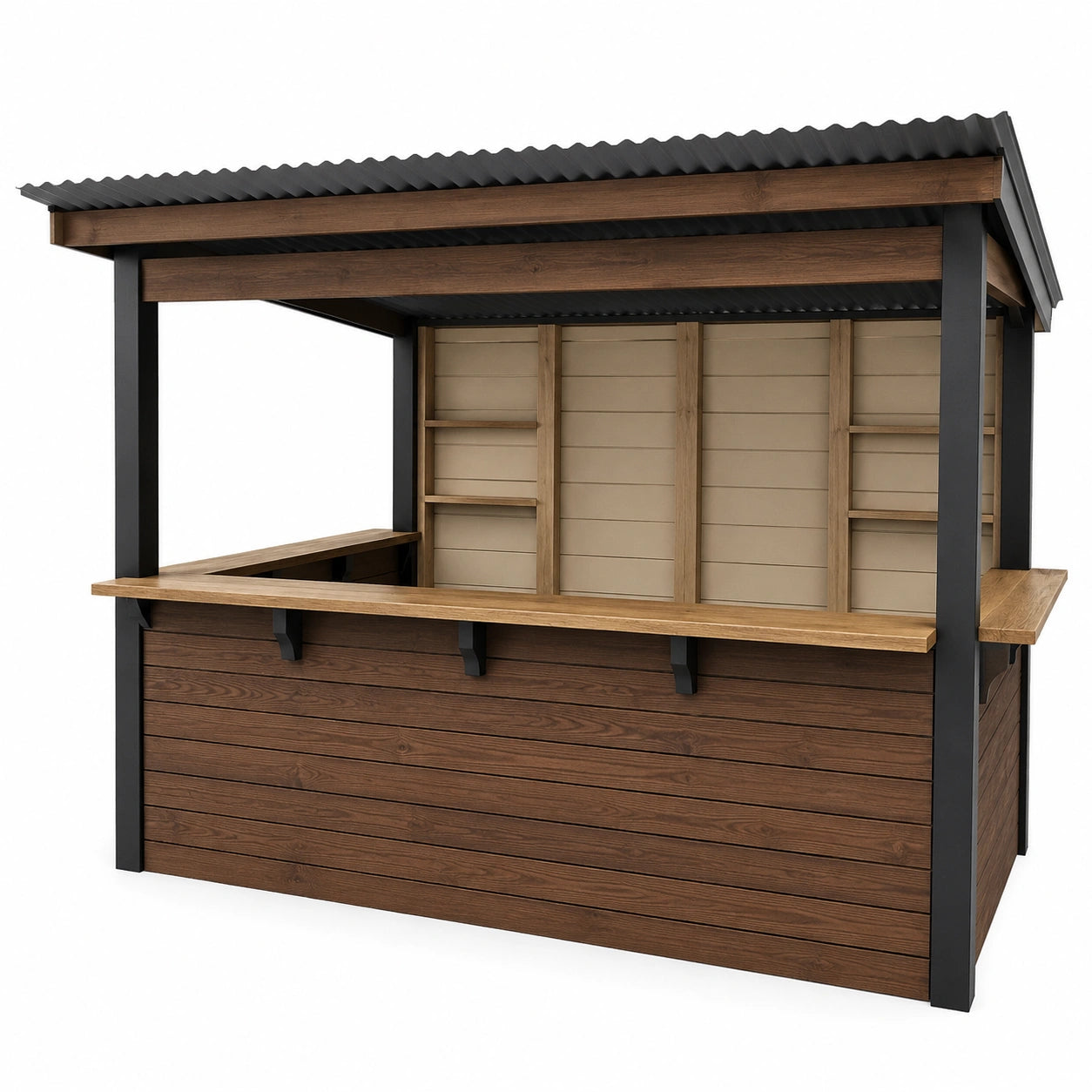 Puesto de Venta de Madera y Metal para Exterior Marrón/Negro