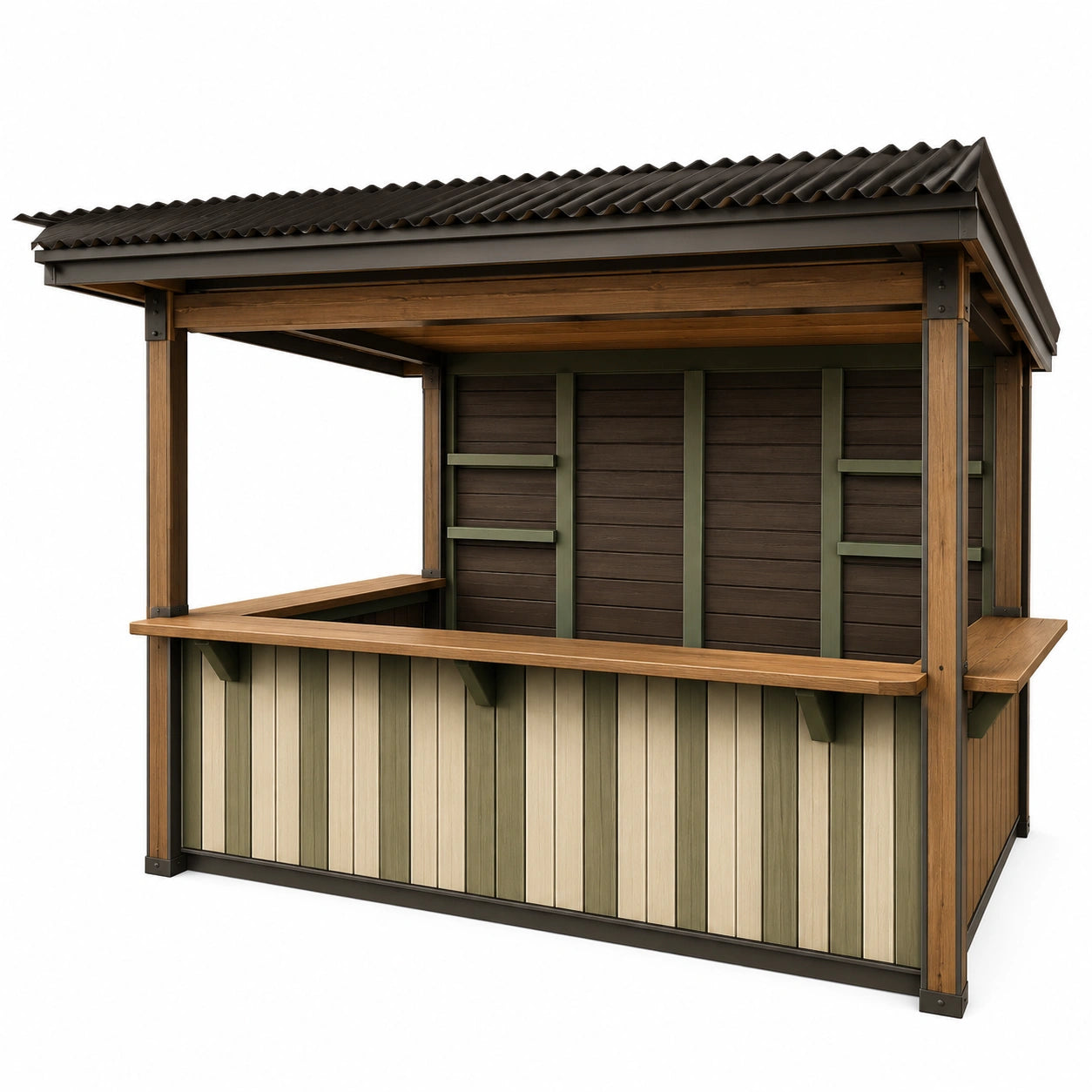 Puesto Exterior de Madera y Acero Marrón/Verde