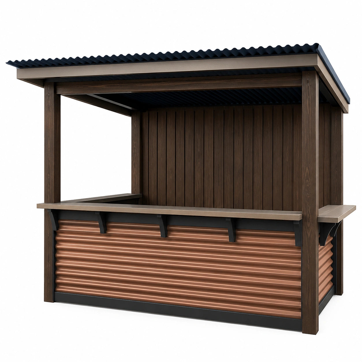 Puesto de Madera y Acero Corrugado para Exterior