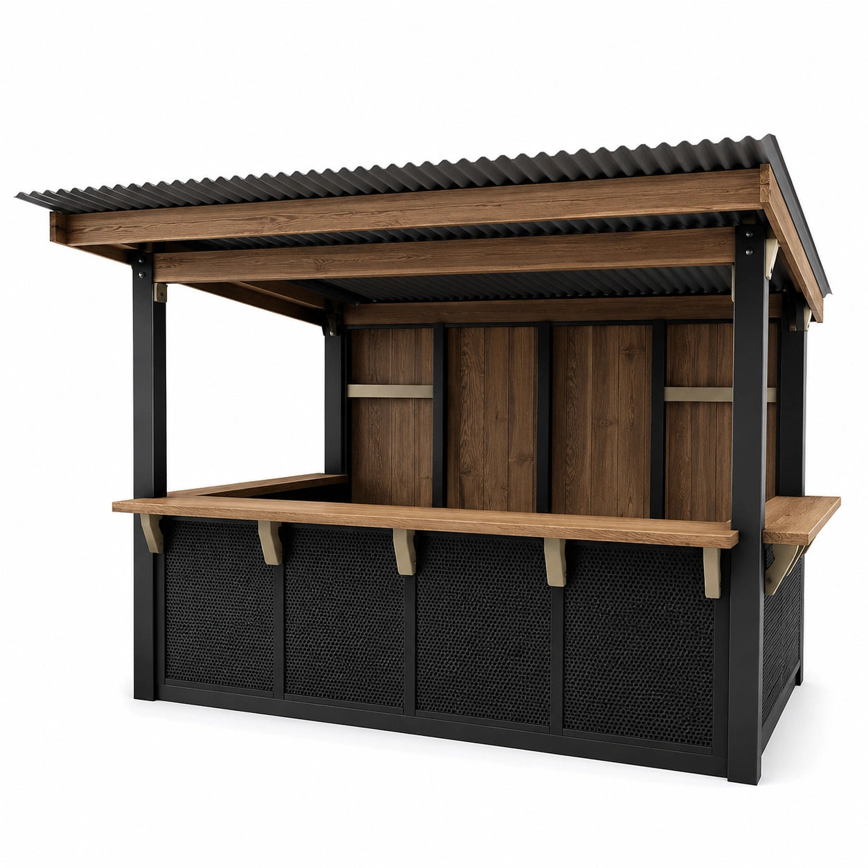 Quiosco de Madera y Metal para Exterior con Techo Inclinado